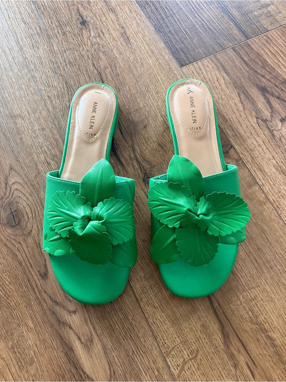 Anne Klein Bright Green Floral Slip-On Mules
